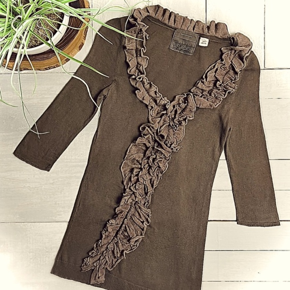 Anthropologie Guinevere Tumbling Ruffles Wool Blend Sweater